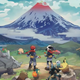 The box art for Pokémon Legends: Arceus, showing the two trainers and their Pokemon overlooking the horizon.